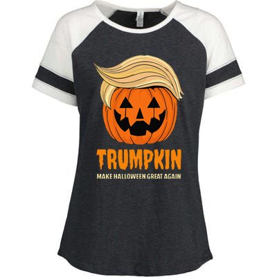 Blonde Wig Halloween Pumpkin Enza Ladies Jersey Colorblock Tee