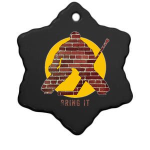 Brick Wall Hockey Goalie Ceramic Star Ornament