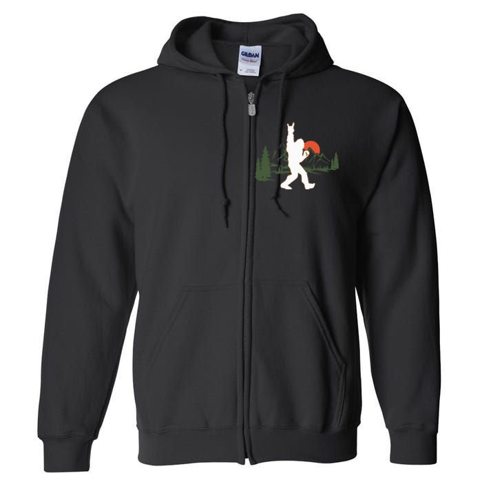 Bigfoot Walking in The Forest Vintage Sasquatch Full Zip Hoodie