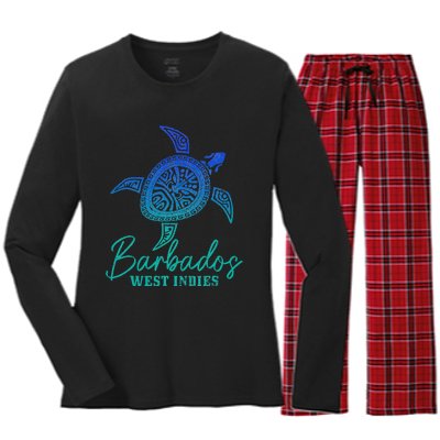 Barbados West Indies Bajan Sea Turtle Scuba Diving Women's Long Sleeve Flannel Pajama Set 