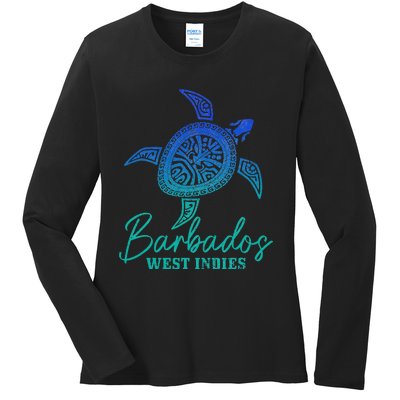 Barbados West Indies Bajan Sea Turtle Scuba Diving Ladies Long Sleeve Shirt