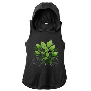 Biking Walking in Nature Bike Lover black bike green leaf Ladies PosiCharge Tri-Blend Wicking Draft Hoodie Tank