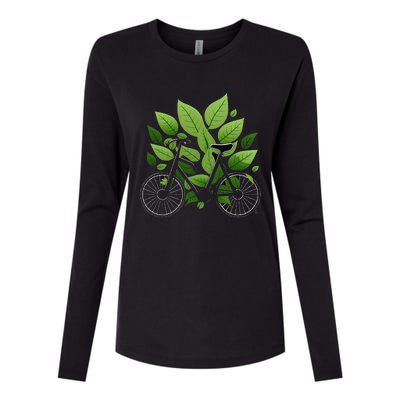 Biking Walking in Nature Bike Lover black bike green leaf Womens Cotton Relaxed Long Sleeve T-Shirt