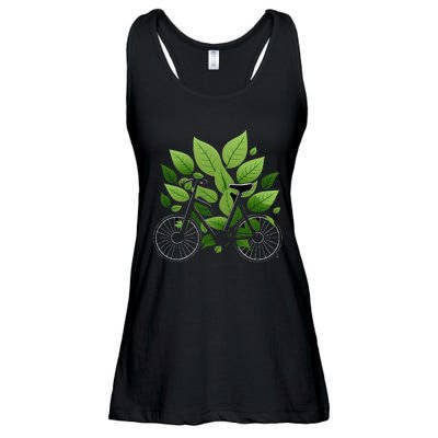 Biking Walking in Nature Bike Lover black bike green leaf Ladies Essential Flowy Tank