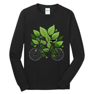 Biking Walking in Nature Bike Lover black bike green leaf Tall Long Sleeve T-Shirt