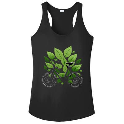 Biking Walking in Nature Bike Lover black bike green leaf Ladies PosiCharge Competitor Racerback Tank