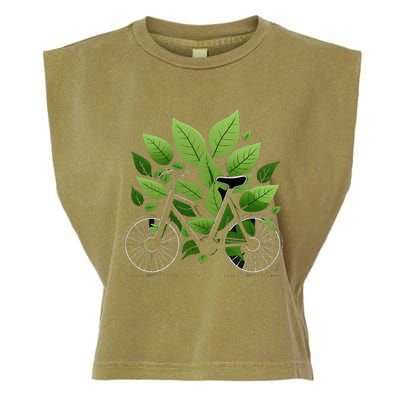 Biking Walking in Nature Bike Lover black bike green leaf Garment-Dyed Women's Muscle Tee