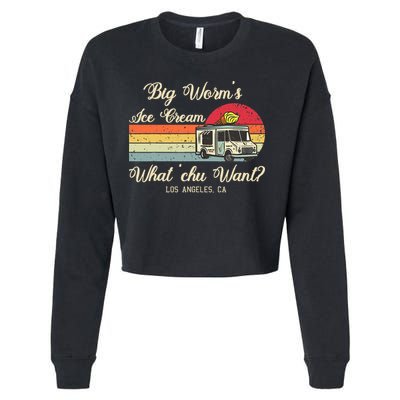 Big Worms Ice Cream Funny Retro Vintage Style Cropped Pullover Crew