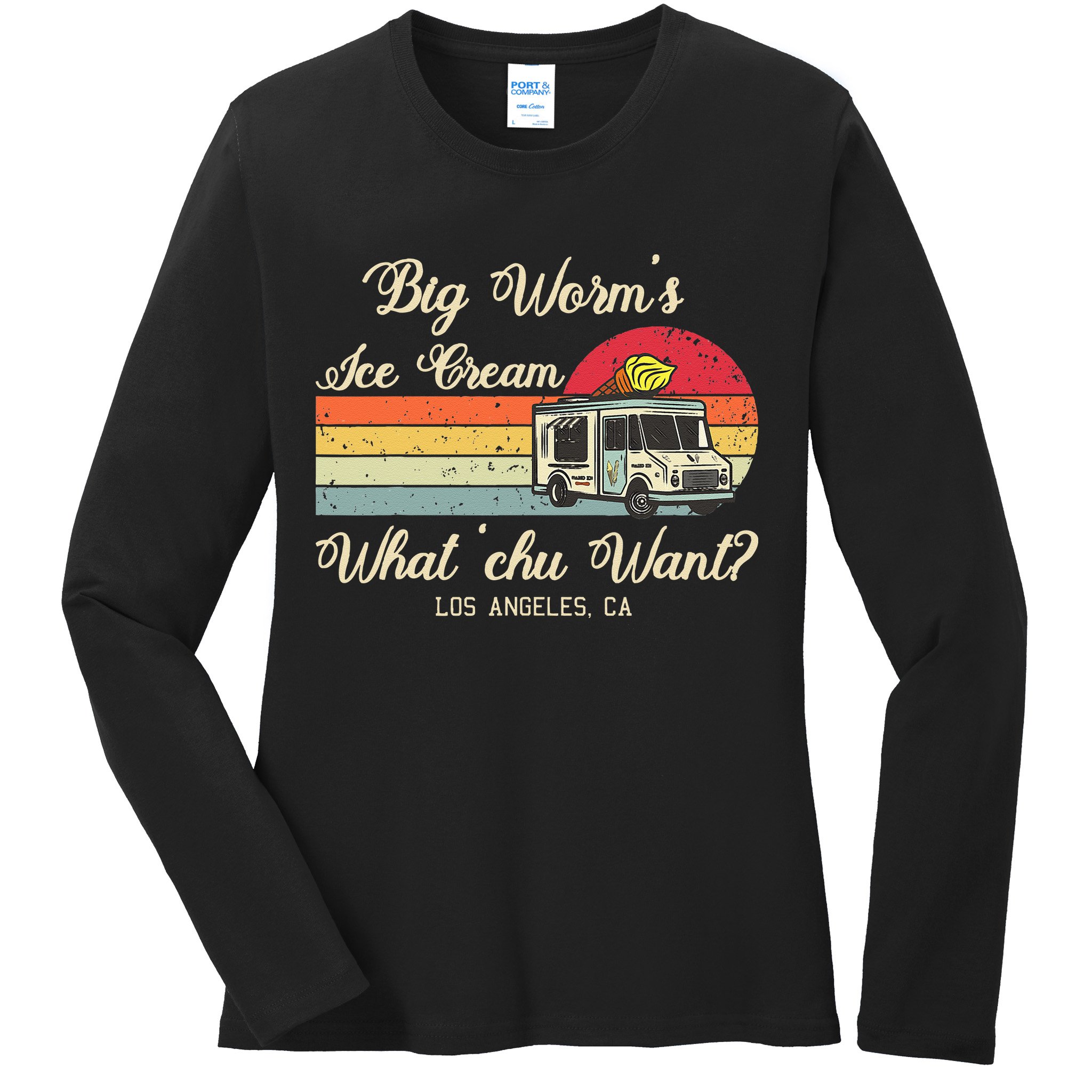 Big Worms Ice Cream Funny Retro Vintage Style Ladies Long Sleeve Shirt