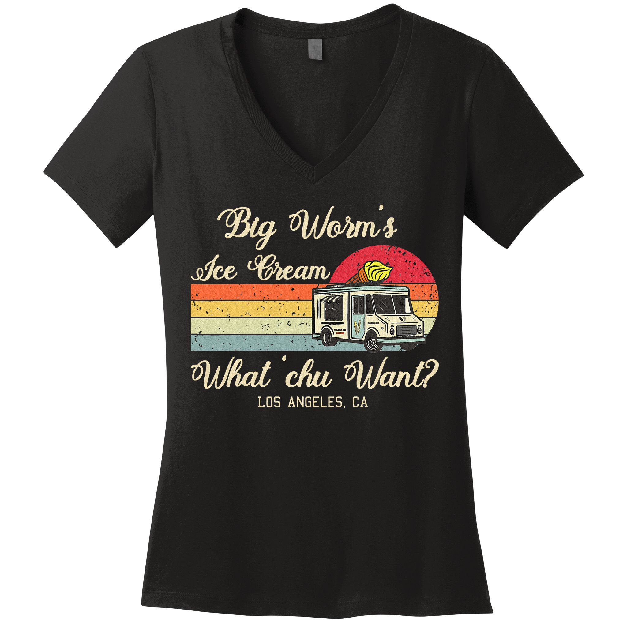Big Worms Ice Cream Funny Retro Vintage Style Women's V-Neck T-Shirt