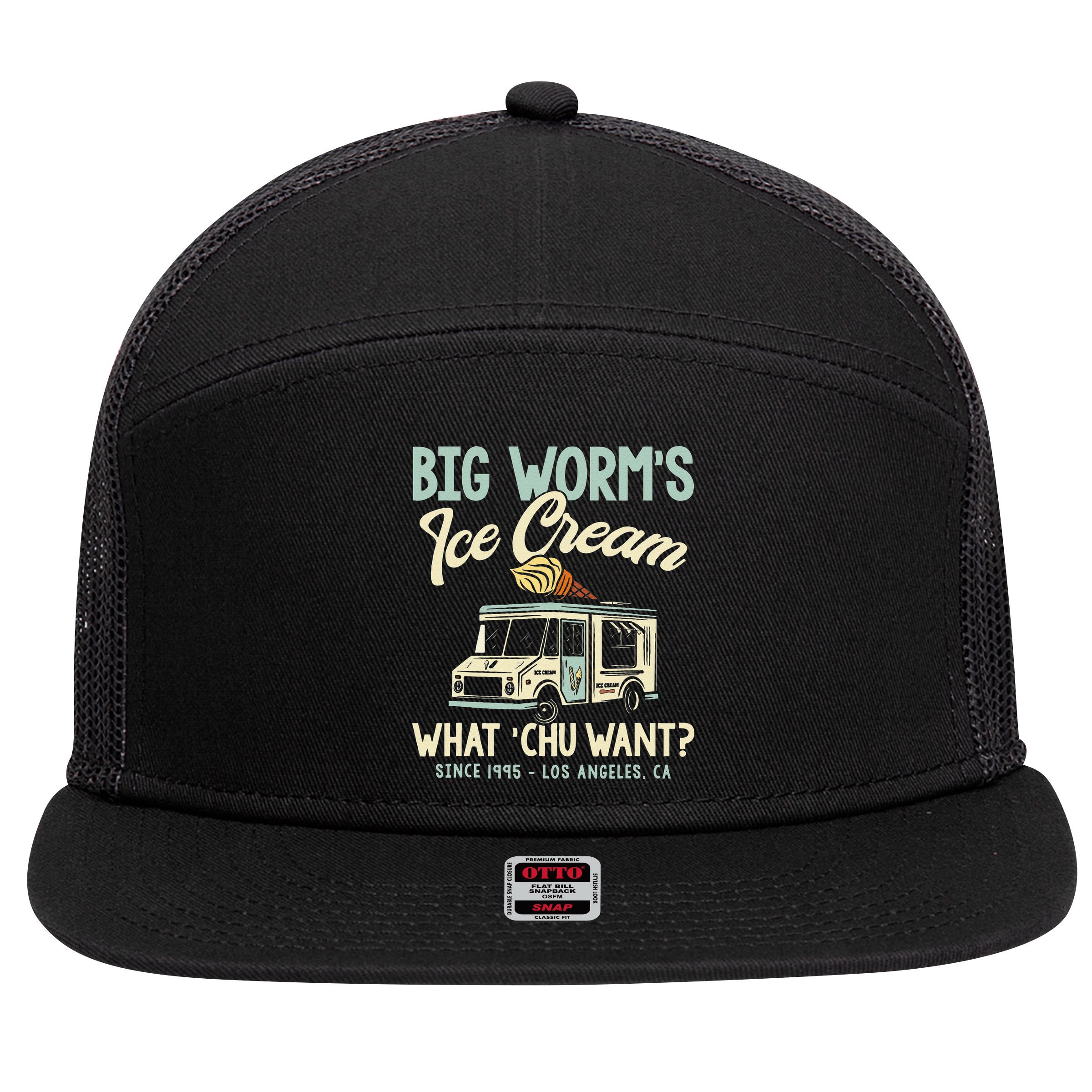 Big Worms Ice Cream What Chu Want 7 Panel Mesh Trucker Snapback Hat