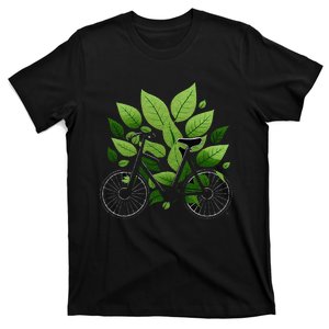 Biking Walking In Nature Bike Lover Black Bike Green Leaf T-Shirt