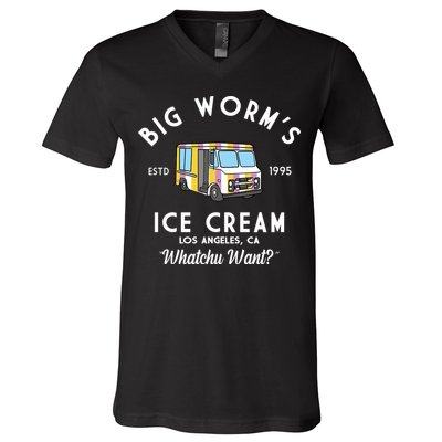 Big Worms Ice Cream Truck Vintage 1995 V-Neck T-Shirt