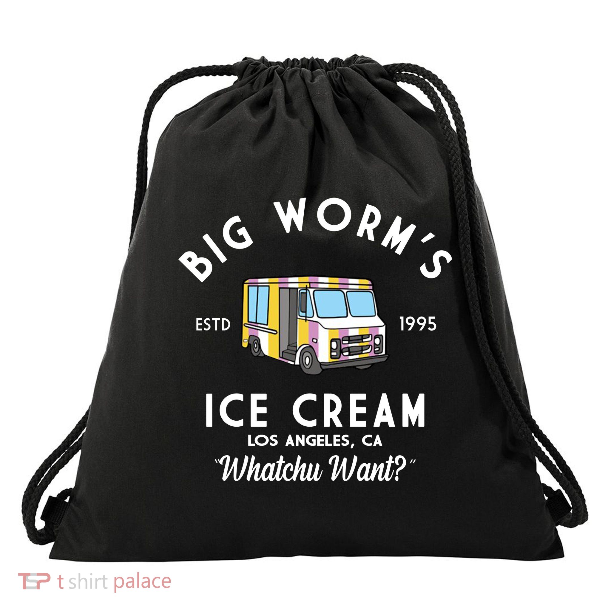 Big Worms Ice Cream Truck Vintage 1995 Drawstring Bag