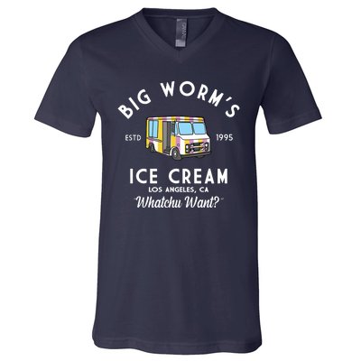 Big Worms Ice Cream Truck Vintage 1995 V-Neck T-Shirt