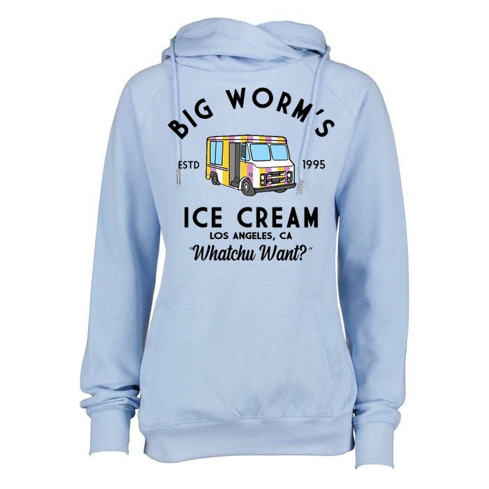 Big Worms Ice Cream Truck Vintage 1995 Womens Funnel Neck Pullover Hood