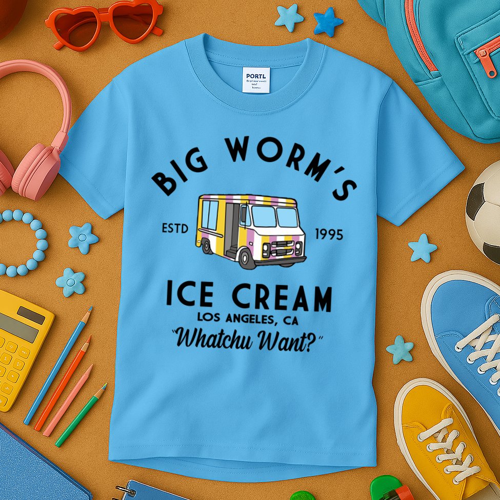 Big Worms Ice Cream Truck Vintage 1995 Kids T-Shirt