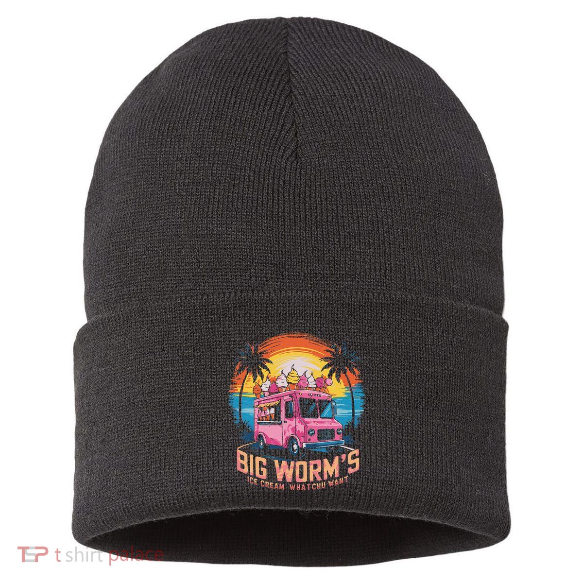 Big WormS Ice Cream Whatchu Want Funny Ice Cream Lovers Sustainable Knit Beanie