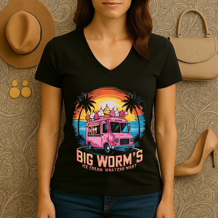 Big WormS Ice Cream Whatchu Want Funny Ice Cream Lovers Women's V-Neck T-Shirt