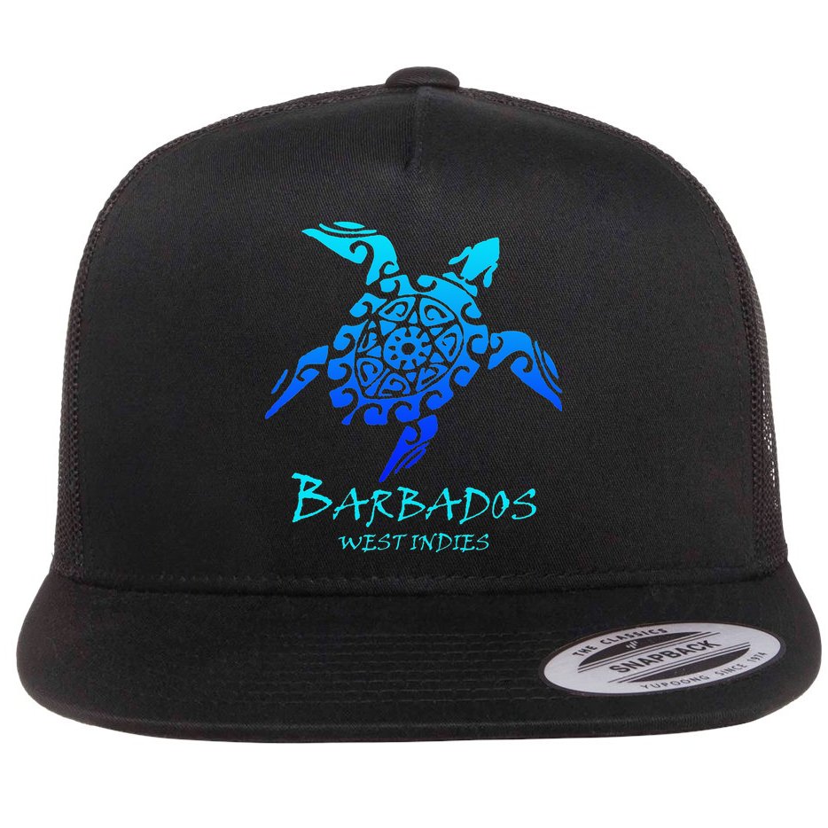 Barbados, West Indies Vintage Retro Tribal Turtle Vacation Flat Bill Trucker Hat