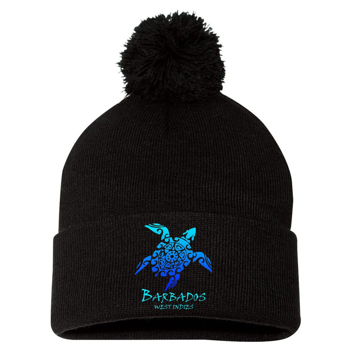 Barbados, West Indies Vintage Retro Tribal Turtle Vacation Pom Pom 12in Knit Beanie