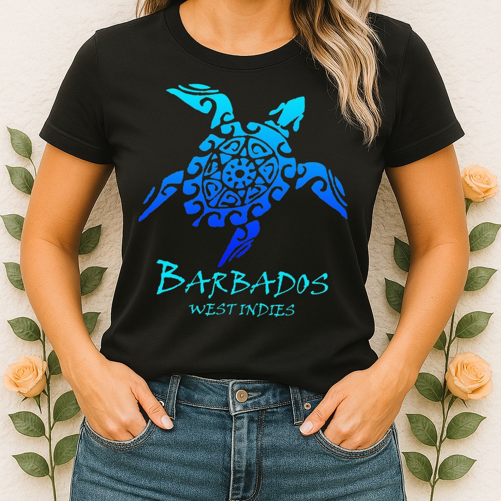 Barbados, West Indies Vintage Retro Tribal Turtle Vacation Womens T-Shirt