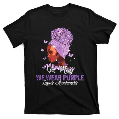 Black Women In May We Wear Purple Ribbon Lupus Awareness T-Shirt