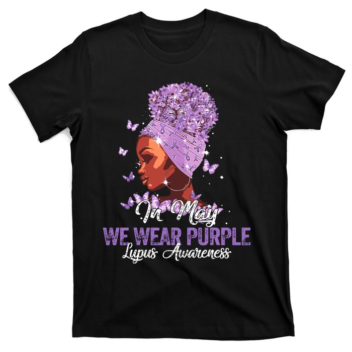 Black Women In May We Wear Purple Ribbon Lupus Awareness T-Shirt