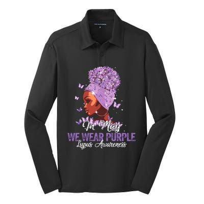 Black Women In May We Wear Purple Ribbon Lupus Awareness Silk Touch Performance Long Sleeve Polo