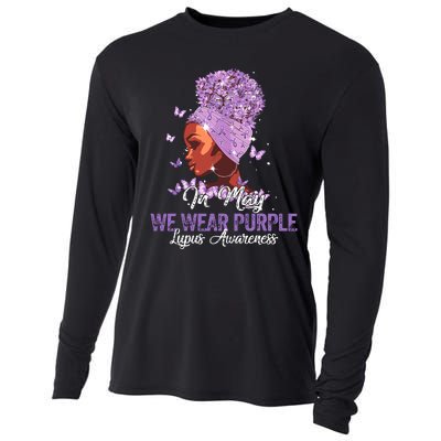 Black Women In May We Wear Purple Ribbon Lupus Awareness Cooling Performance Long Sleeve Crew