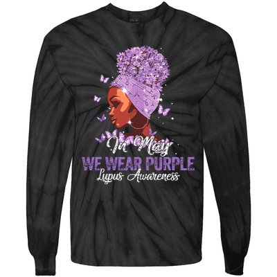 Black Women In May We Wear Purple Ribbon Lupus Awareness Tie-Dye Long Sleeve Shirt