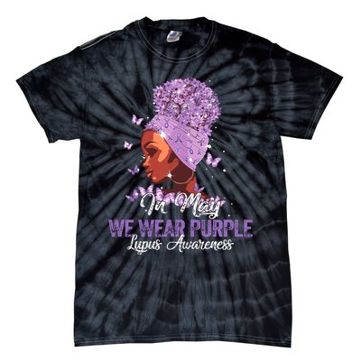 Black Women In May We Wear Purple Ribbon Lupus Awareness Tie-Dye T-Shirt