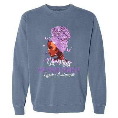 Black Women In May We Wear Purple Ribbon Lupus Awareness Garment-Dyed Sweatshirt