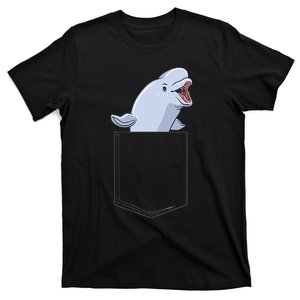 Beluga Whale In A Pocket Save The Whales Pocket Beluga T-Shirt