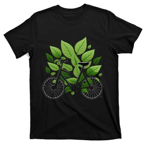 Biking Walking In Nature Bike Lover Black Bike Green Leaf T-Shirt