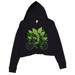 Biking Walking In Nature Bike Lover Black Bike Green Leaf Crop Fleece Hoodie