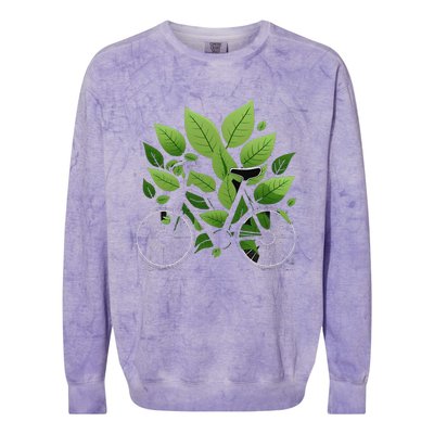 Biking Walking in Nature Bike Lover black bike green leaf Colorblast Crewneck Sweatshirt