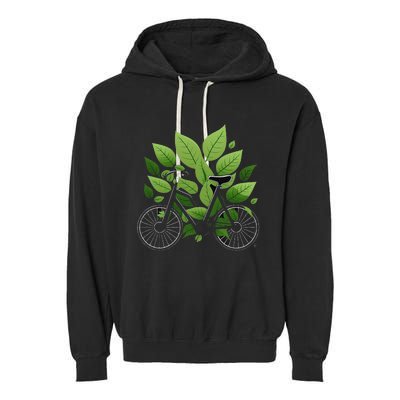 Biking Walking in Nature Bike Lover black bike green leaf Garment-Dyed Fleece Hoodie