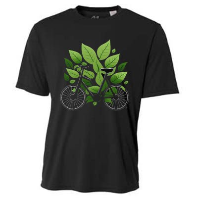 Biking Walking in Nature Bike Lover black bike green leaf Cooling Performance Crew T-Shirt