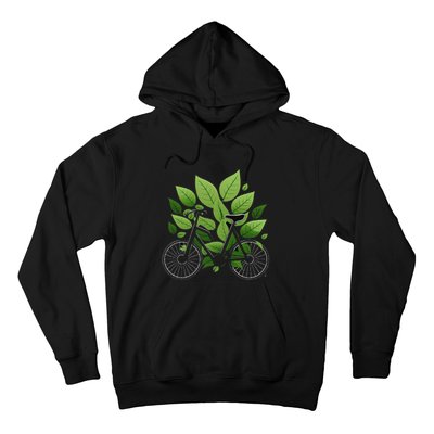 Biking Walking in Nature Bike Lover black bike green leaf Hoodie