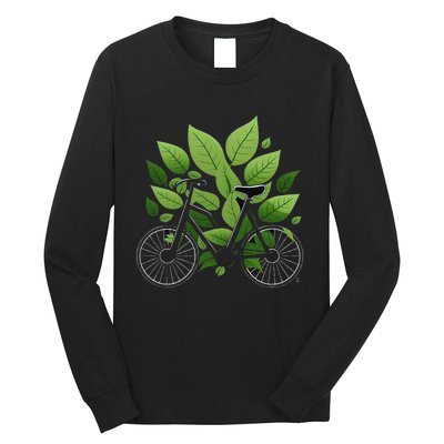 Biking Walking in Nature Bike Lover black bike green leaf Long Sleeve Shirt