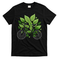 Biking Walking in Nature Bike Lover black bike green leaf T-Shirt