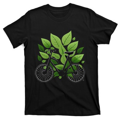 Biking Walking in Nature Bike Lover black bike green leaf T-Shirt