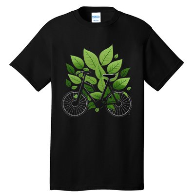 Biking Walking in Nature Bike Lover black bike green leaf Tall T-Shirt