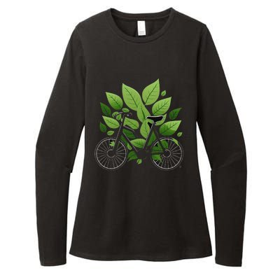 Biking Walking in Nature Bike Lover black bike green leaf Womens CVC Long Sleeve Shirt