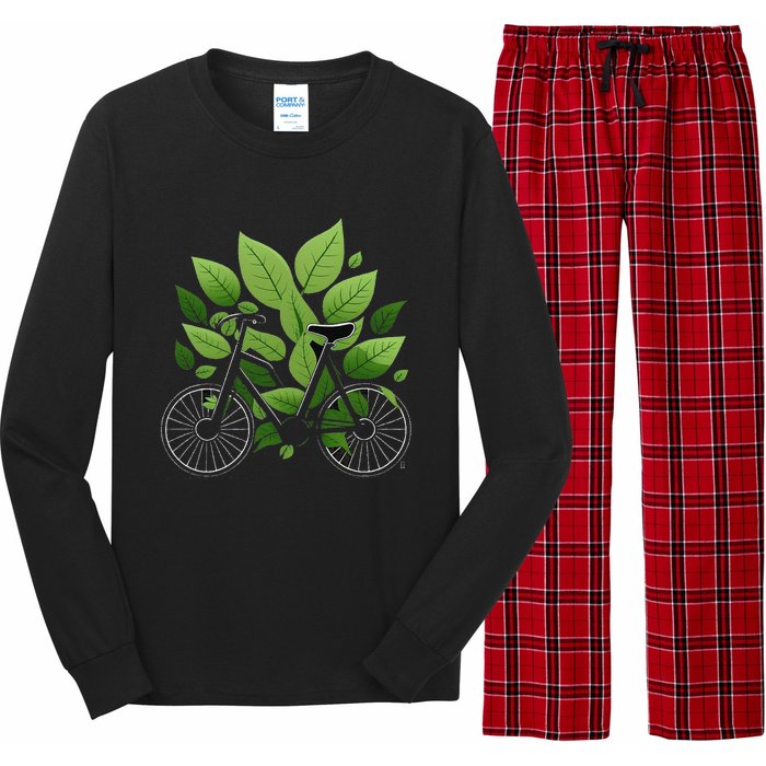 Biking Walking in Nature Bike Lover black bike green leaf Long Sleeve Pajama Set