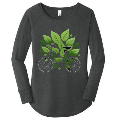 Biking Walking in Nature Bike Lover black bike green leaf Women's Perfect Tri Tunic Long Sleeve Shirt