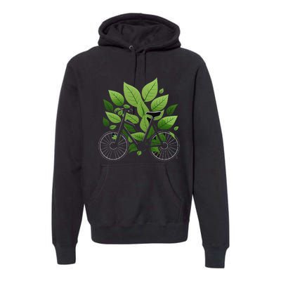 Biking Walking in Nature Bike Lover black bike green leaf Premium Hoodie