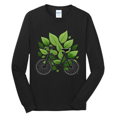 Biking Walking in Nature Bike Lover black bike green leaf Tall Long Sleeve T-Shirt