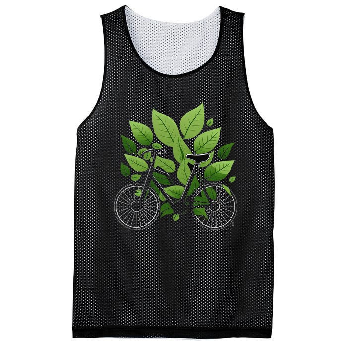 Biking Walking in Nature Bike Lover black bike green leaf Mesh Reversible Basketball Jersey Tank